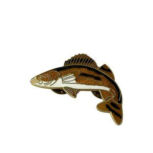 Enamel Gold Tone Fish Zander Walleye Anglers Fishing Hat Pin Brooch Tie Tac